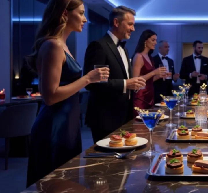 Cocktails gastronomiques servis lors d'une soirée élégante