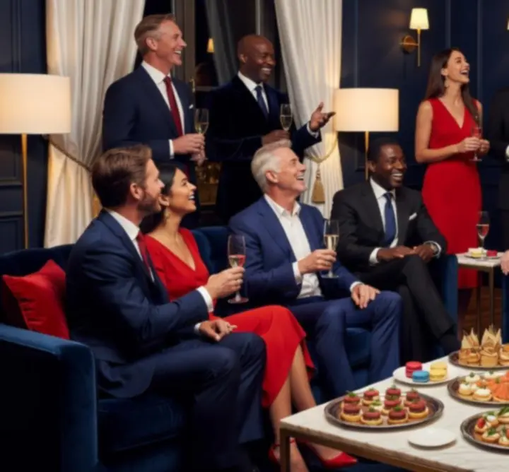 Célébration privée avec invités autour d'un cocktail dans un décor nocturne élégant