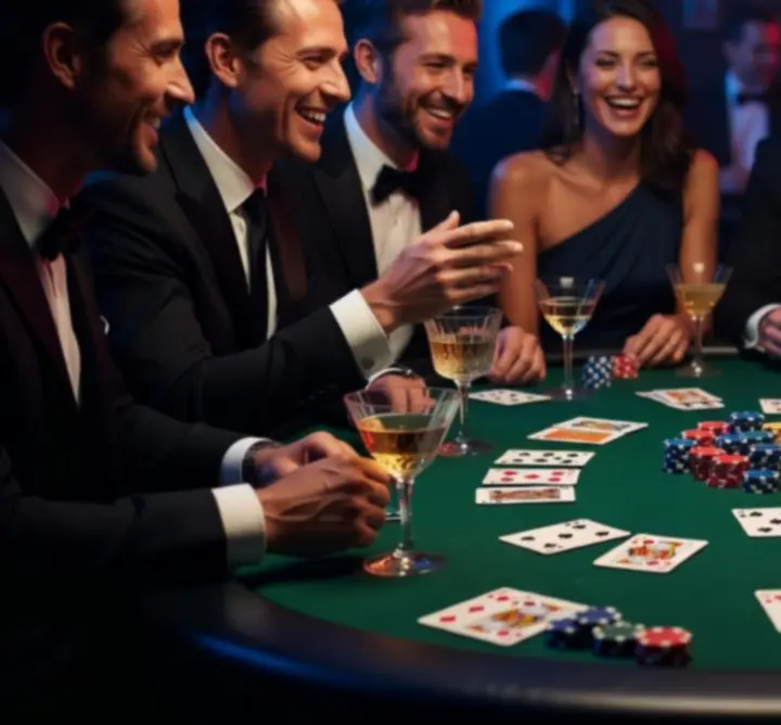 Table de poker illuminée dans une ambiance de club chic, sans enjeux d'argent